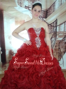 Gorgeous Rolling Flowers Red Quinceanera Dress with Beading and Ruffles