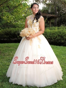 New Arrivals See Through High Neck Quinceanera Dress with Beading and Appliques
