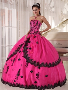Perfect Hot Pink Sweet 16 Quinceanera Dress Strapless Appliques Ball Gown