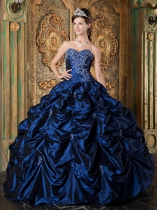 Pretty Navy Blue Sweet 16 Dress Sweetheart Picks-up Taffeta Ball Gown