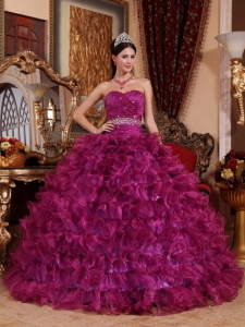 Brand New Fuchsia Sweet 16 Dress Sweetheart Organza Beading Ball Gown
