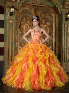 Exclusive Orange Sweet 16 Quinceanera Dress Strapless Organza Ruffles Ball Gown