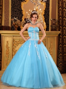 Popular Aqua Blue Sweet 16 Dress Sweetheart Tulle Appliques Ball Gown