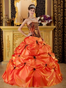 Sweet Orange Sweet 16 Quinceanera Dress Strapless Embroidery Taffeta Ball Gown
