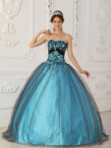 Discount Black and Blue Sweet 16 Dress Strapless Taffeta and Tulle Beading and Appliques Ball Gown