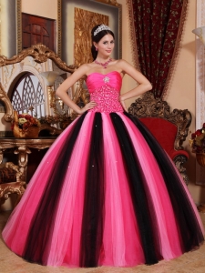 Modest Multi-colored Sweet 16 Dress Sweetheart Tulle Beading Ball Gown