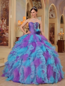 The Most Popular Purple and Aqua Blue Sweet 16 Dres Sweetheart Ruffles Organza Ball Gown