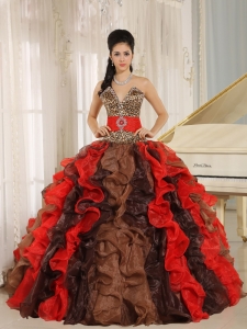 Wholesale Multi-color 2013 Sweet 16 Dress V-neck Ruffles With Leopard and Beading In Resistencia