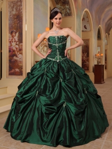Latest Dark Green Sweet 16 Dress Strapless Beading Taffeta Ball Gown