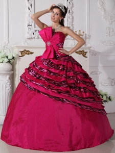 Wonderful Hot Pink Sweet 16 Quinceanera Dress Strapless Zebra Beading Ball Gown