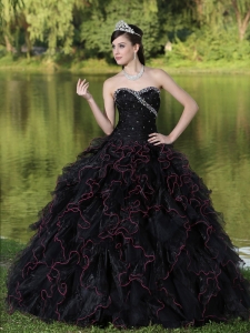 Beaded Decorate Bodice Sweetheart and Black Ball Gown For 2013 Sweet 16 Dress Organza Ruffles Layered