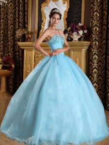 Beautiful Aqua Blue Sweet 16 Dress Sweetheart Organza Beading Ball Gown
