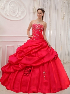 Beautiful Red Sweet 16 Quinceanera Dress Sweetheart Taffeta Appliques Ball Gown