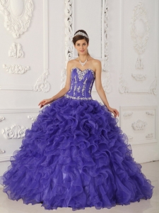 Discount Purple Sweet 16 Dress Sweetheart Satin and Organza Appliques Ball Gown