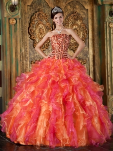 The Brand New Style Multi-Color Sweet 16 Dress Strapless Organza Beading and Ruffles Ball Gown