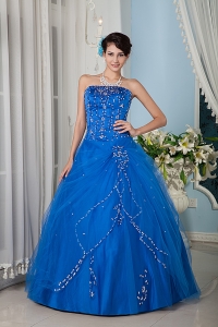 Customize Royal Blue 15 Sweet 16 Dress / Princess Strapsless Tulle Floor-length