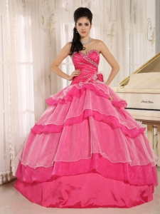 Hot Pink Sweetheart Beaded Decorate and Ruch Bodice Ruffled Layeres Rosario Sweet 16 Dress In 2013