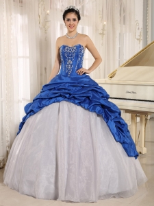 La Plata City Luxurious Blue and White Sweet 16 Dress With Embroidery Sweetheart Pick-ups 2013