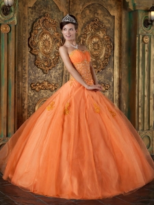 Orange Organza Sweetheart Floor-length Appliques Sweet 16 Dress Under 200