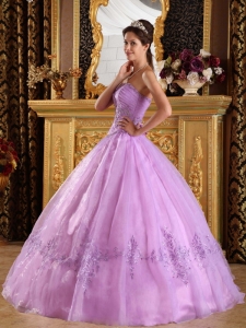 Perfect Lavender Sweet 16 Dress Strapless Appliques Organza Ball Gown