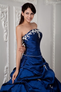 Royal Blue Strapless Quinceanea Dress Taffeta Appliques