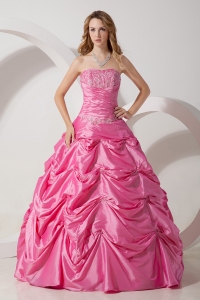 Rose Pink Strapless Appliques Sweet 16 Dress Floor-length Taffeta