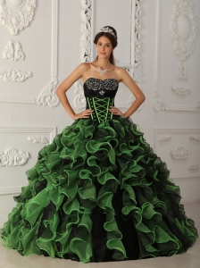 Sweet Green Sweet 16 Quinceanera Dress Sweetheart Organza Beading Ball Gown