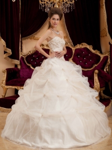 Beautiful Ivory Sweet 16 Dress Sweetheart Satin and Organza Embroidery Ball Gown