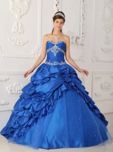 Blue Sweetheart Strapless Taffeta and Tulle Appliques Sweet 16 Dress