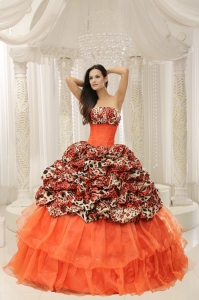 Organza Leopard Sweet 16 Quinceanera Dress With Beaded Decorate