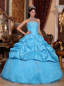 Perfect Aqua Blue Sweet 16 Dress Strapless Taffeta and Organza Beading Ball Gown