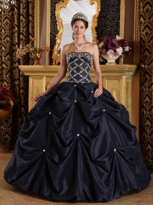 Popular Black Sweet 16 Quinceanera Dress Strapless Beading Taffeta Ball Gown