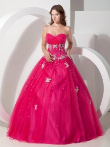 Pretty Hot Pink Sweetheart Sweet 16 Dress with Appliques and Beading