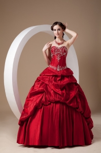 Red Sweetheart Floor-length Taffeta Appliques Sweet 16 Quinceanera Dress