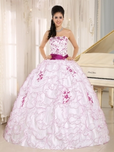 Santa Cruz City White Organza Strapless Military Ball Gowns With Embroidery Decorate