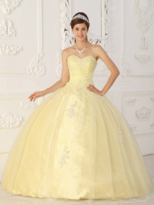 New Light Yellow Sweet 16 Dress Sweetheart Taffeta and Organza Appliques Ball Gown