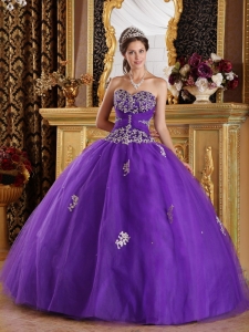 New Purple Sweet 16 Quinceanera Dress Sweetheart Appliques Tulle Ball Gown
