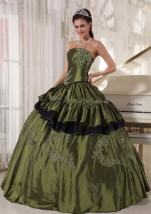 Populor Olive Sweet 16 Quinceanera Dress Strapless Taffeta Beading Ball Gown