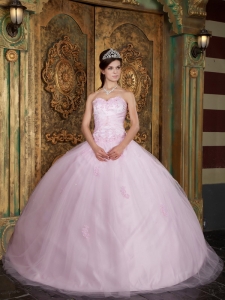 Pretty Baby Pink Sweet 16 Dress Sweetheart Tulle Appliques Ball Gown