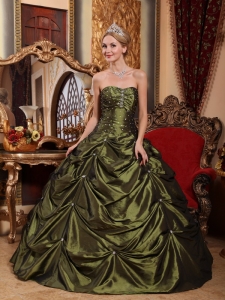Pretty Olive Green Sweet 16 Dress StraplessTaffeta Beading Ball Gown