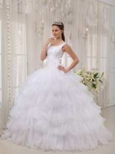 Brand New White Sweet 16 Dress Scoop Satin and Organza Appliques Ball Gown