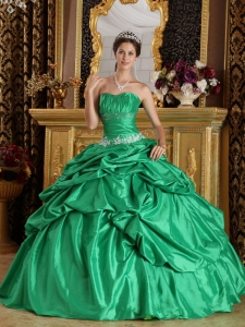 Discount Green Sweet 16 Quinceanera Dress Strapless Taffeta Beading Ball Gown