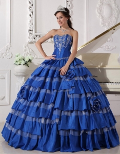 Elegant Blue Sweet 16 Quinceanera Dress Sweetheart Taffeta Embroidery Ball Gown