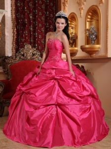 Exquisite Hot Pink Sweet 16 Dress Strapless Taffeta Beading Ball Gown