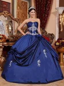 New Navy Blue Sweet 16 Quinceanera Dress Sweetheart Satin Appliques Ball Gown