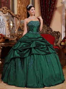 Emerald Green Sweet Sixteen Quinceanera Dress Strapless Beading