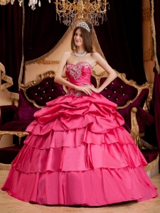 Pretty Hot Pink Sweet 16 Dress Sweetheart Taffeta Appliques Ball Gown