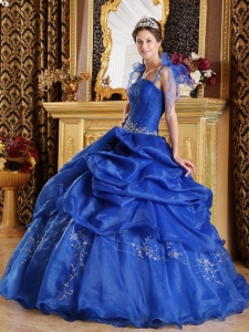 The Super Hot Blue Sweet 16 Dress Spaghetti Straps Organza Appliques Ball Gown
