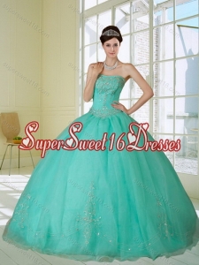 2015 Exclusive Appliques and Beading Quinceanera Dress in Apple Green