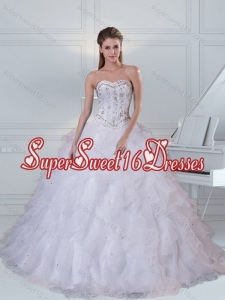 2015 Custom Made Sweetheart White Quinceanera Dress with Ruffles and Beading